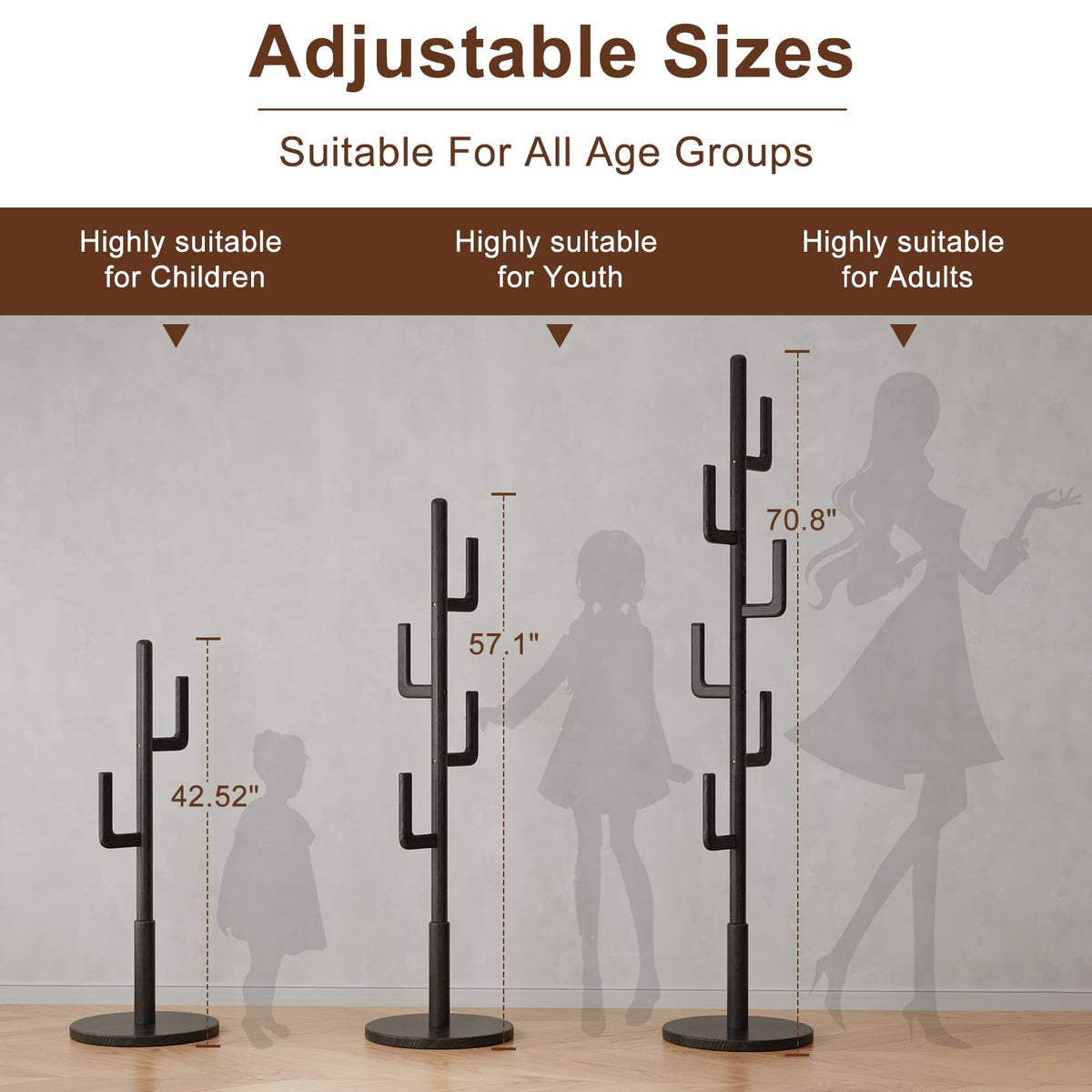 Adjustable Wood Cactus Coat Rack