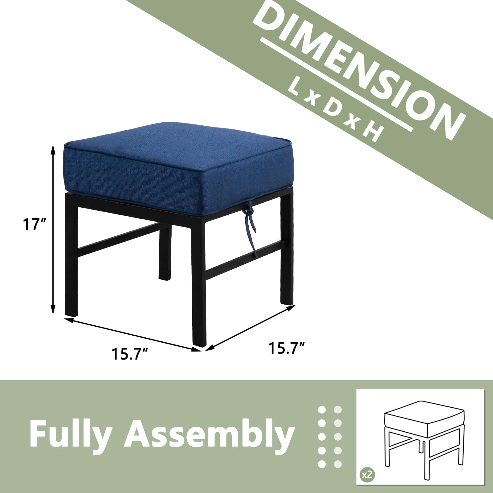 Outdoor Aluminum Patio Ottomans with Cushions – Set of 2