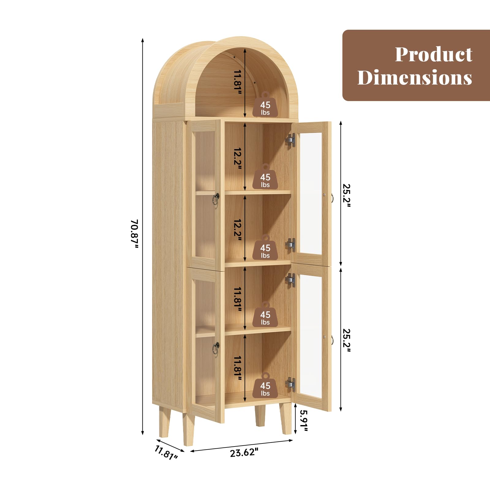 71" Arched Display Cabinet with Acrylic Doors