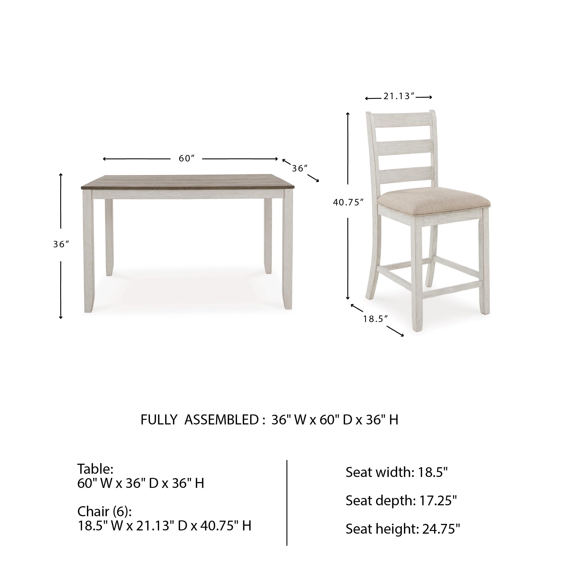 Signature Design by Ashley Skempton Modern Farmhouse Counter Height Dining Table and Upholstered Bar Stools, Set of 7, White & Light Brown