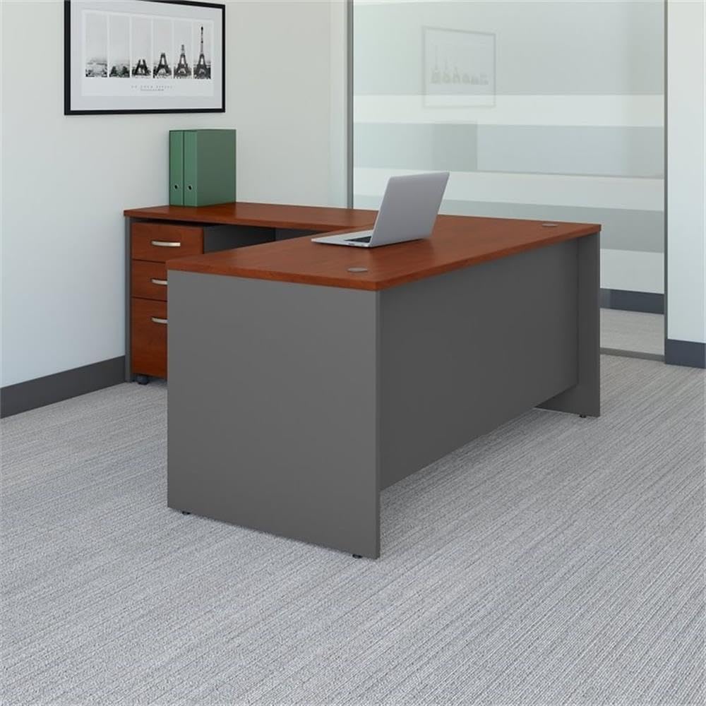 L-Shaped Office Desk with Mobile File Cabinet