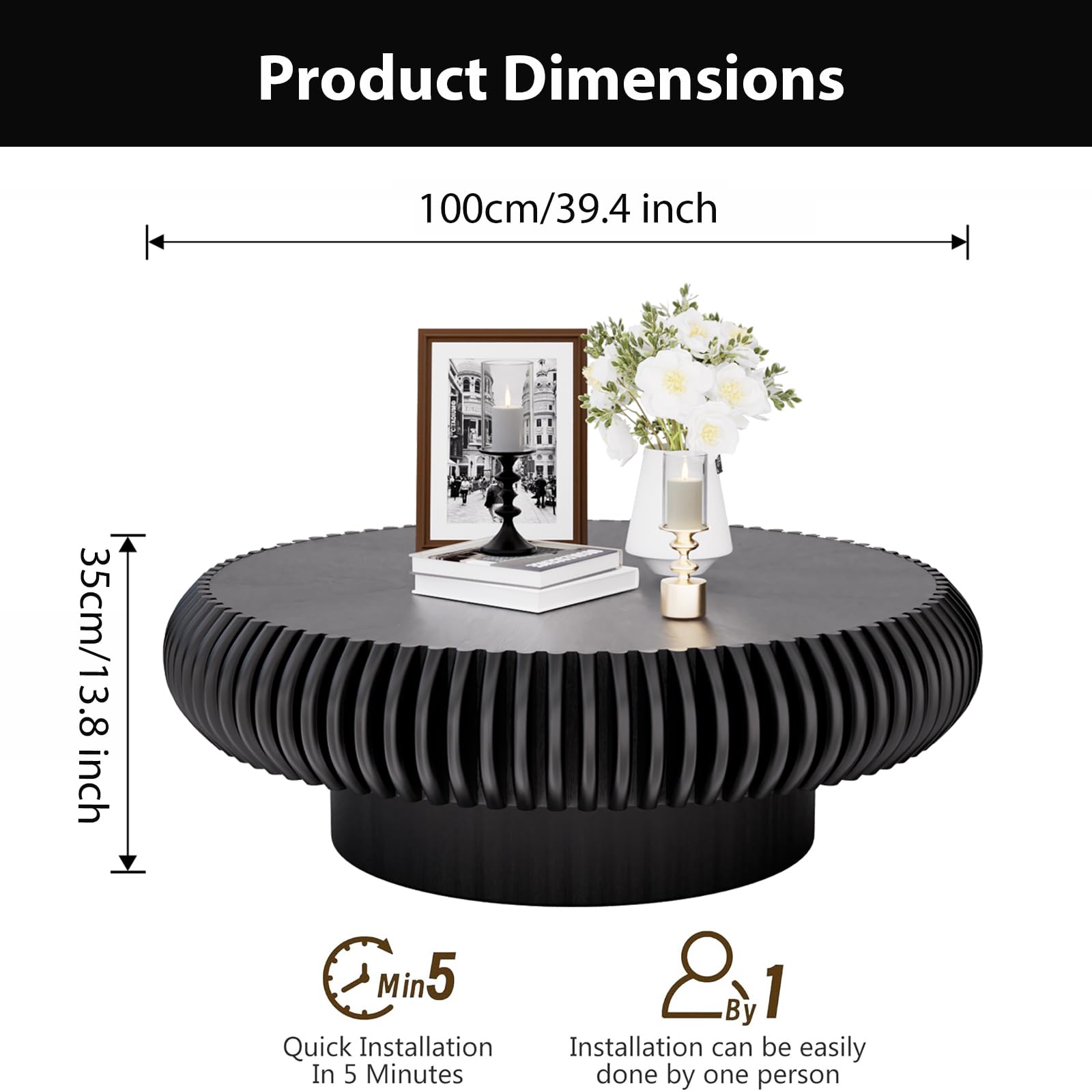 Round Fluted Drum Coffee Table