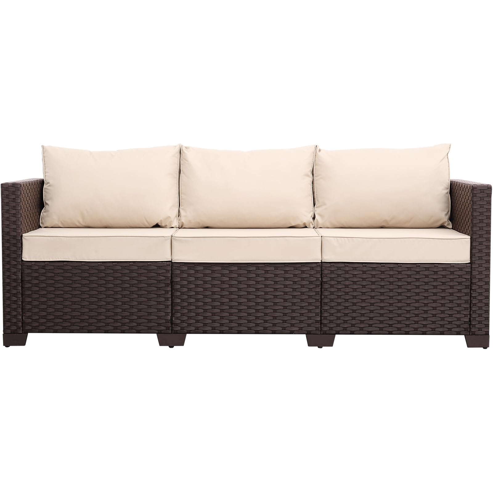 3-Seat Outdoor Wicker Sofa with Deep Seat & Non-Slip Cushions