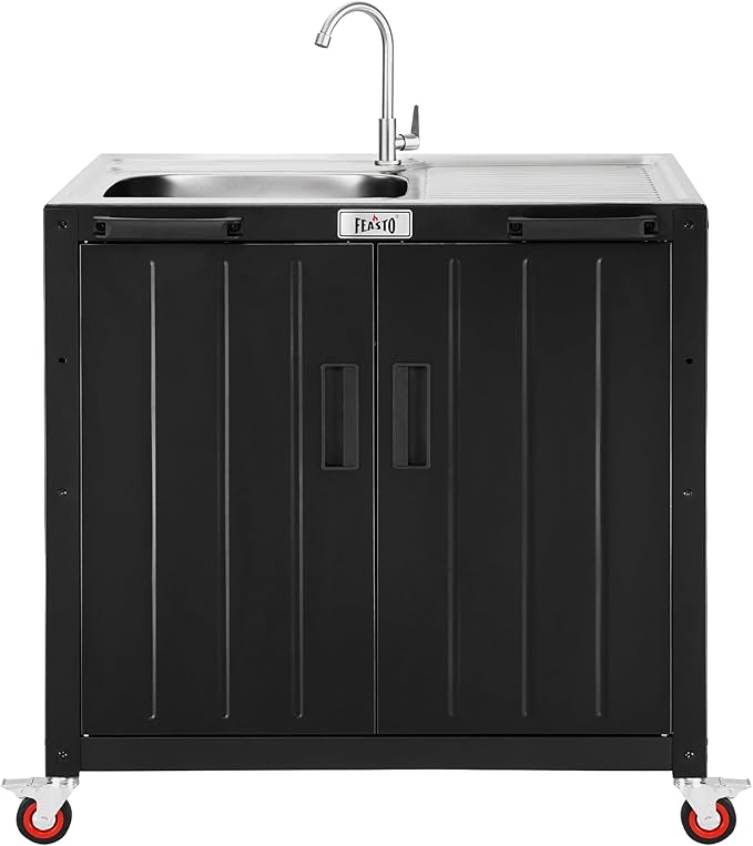 Outdoor Kitchen Island Grill Cart with Storage Cabinet & Stainless Steel Top