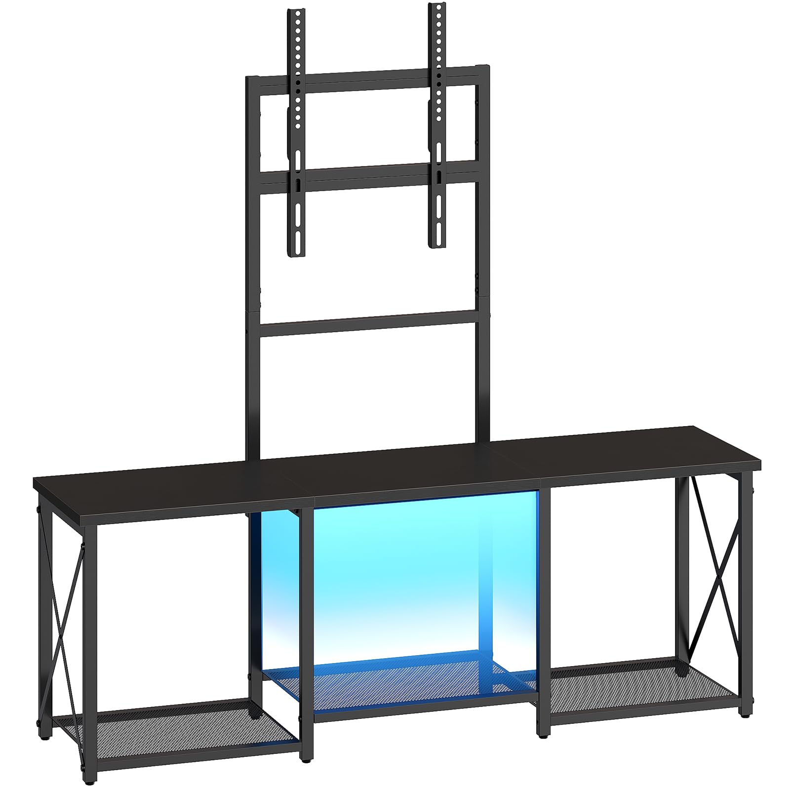 HOOBRO LED TV Stand with Mount, Entertainment Center with Open Shelves for 50 Inch TV, TV Console Table for Living Room, Bedroom, Black BB126DDS01