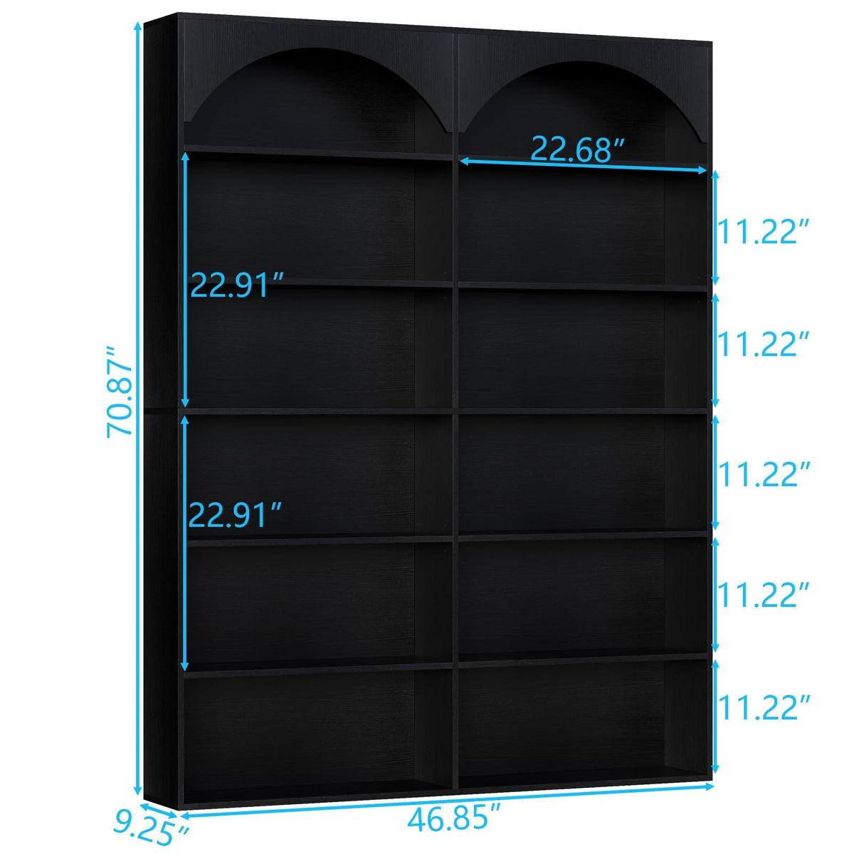 Gyfimoie 70.8’’ Tall Bookshelf and Bookcase, 7-Tier Double Wide Bookcase Modern Large Open Display Shelves with Curved Baffle for Home Office Living Room (Black)