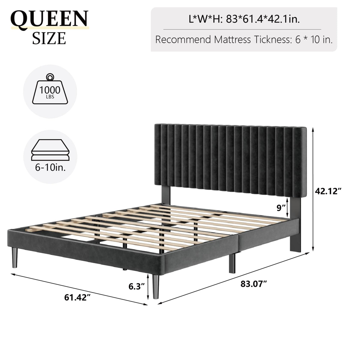 Queen Velvet Platform Bed Frame