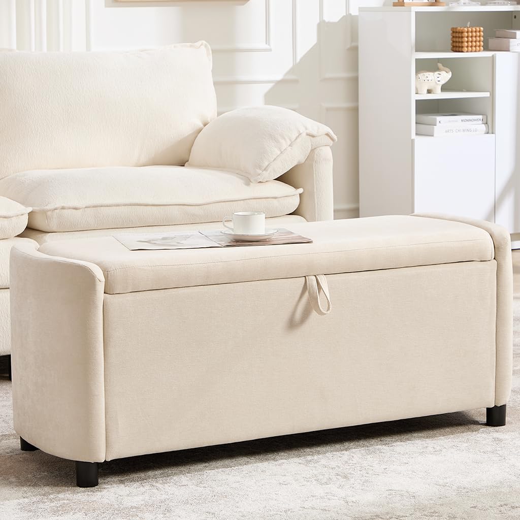 Chenille Storage Ottoman Bench
