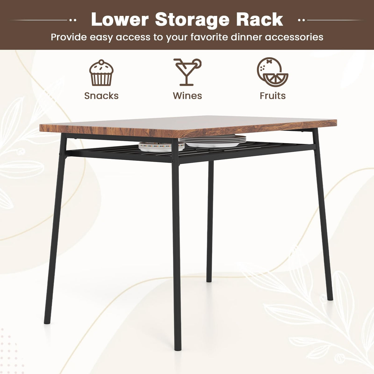 Tangkula Dining Table Set for 4, Square Kitchen Table & Chair Set, Brown
