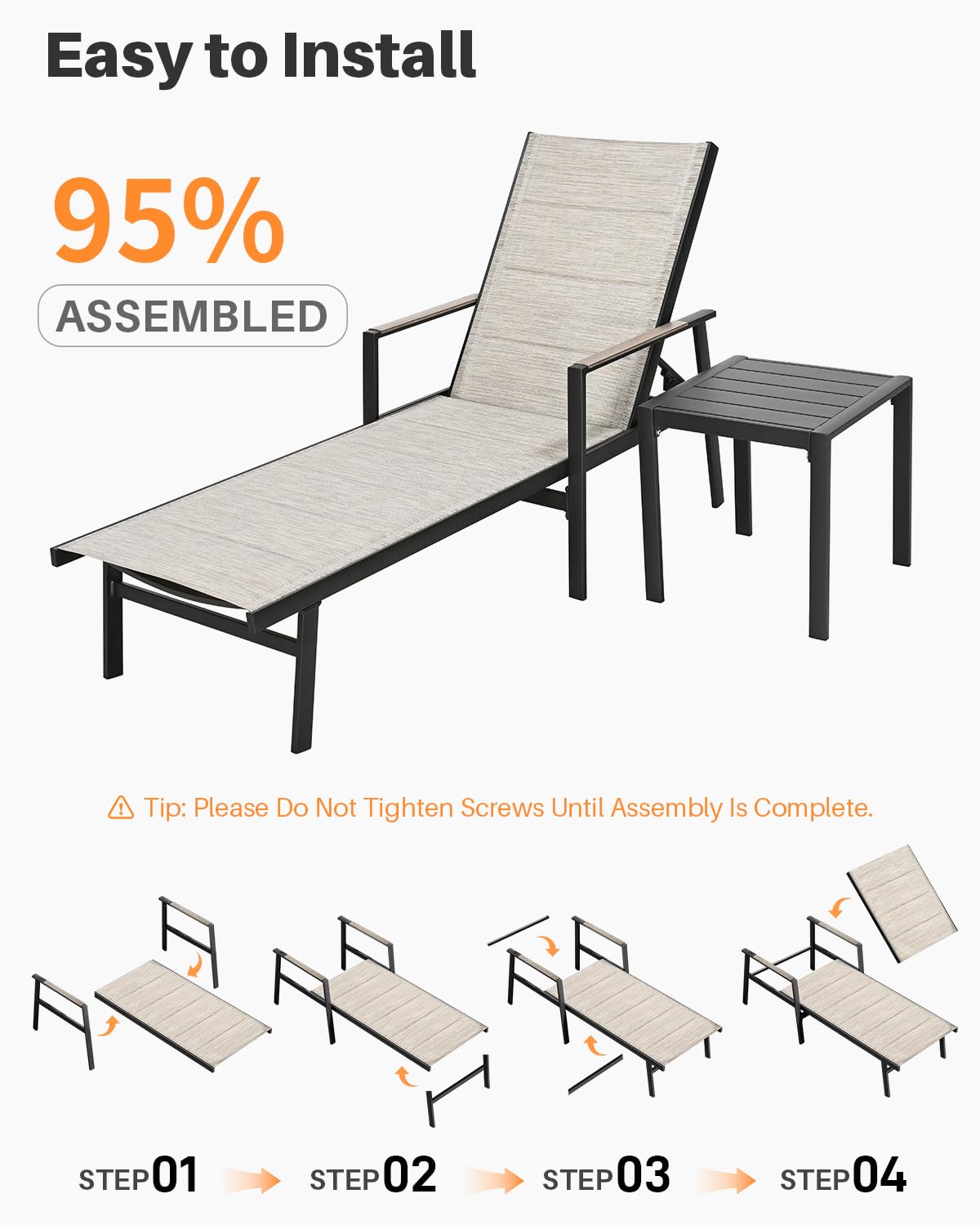 3-Piece Outdoor Chaise Lounge Set with Side Table