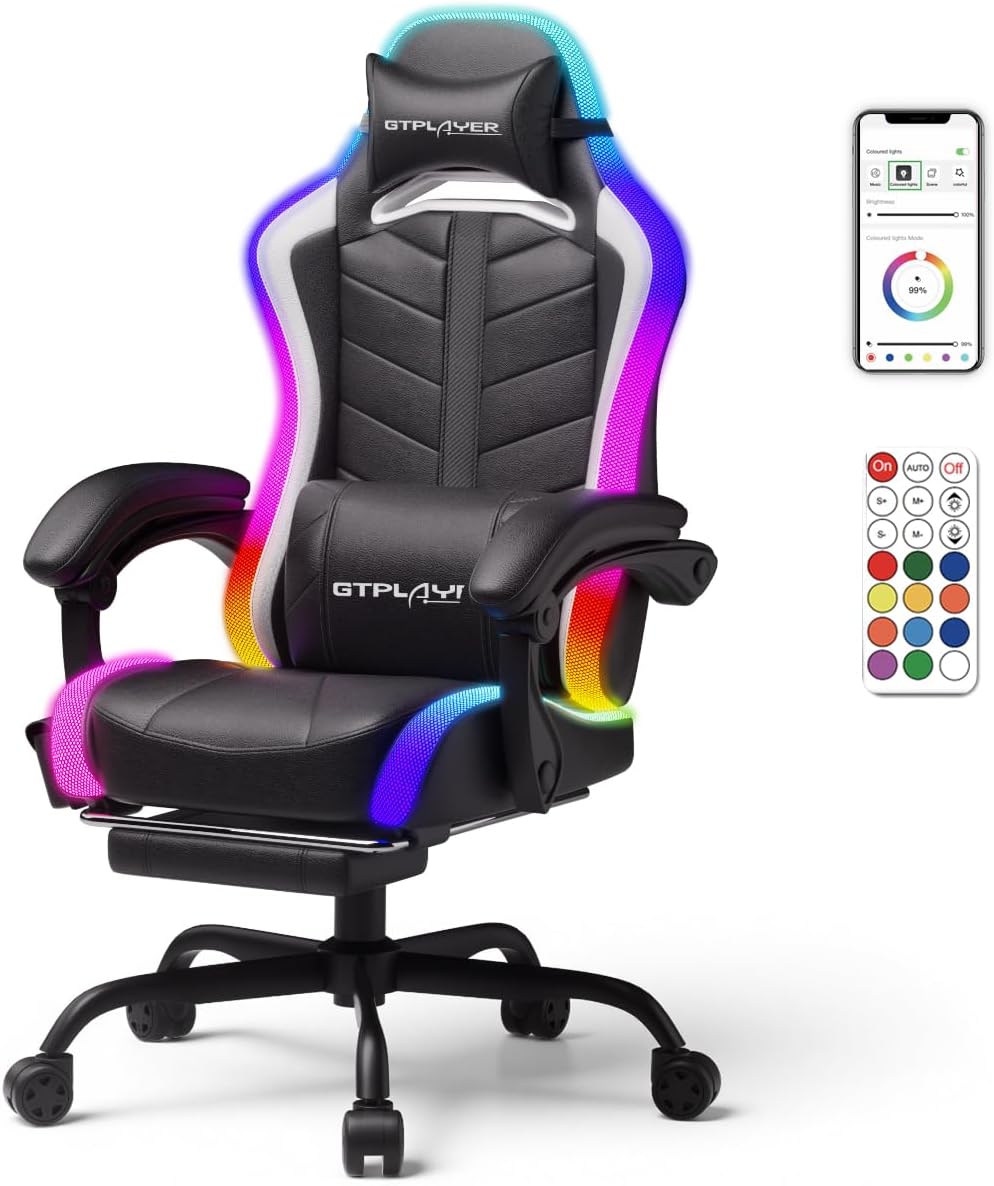 RGB LED Gaming Chair with Footrest & Bluetooth