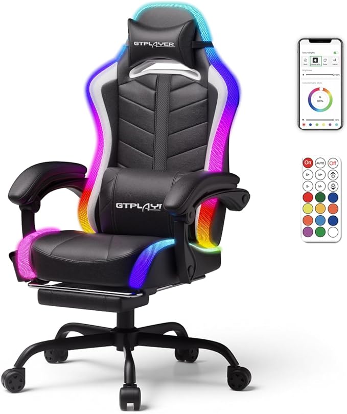 RGB LED Gaming Chair with Footrest & Bluetooth