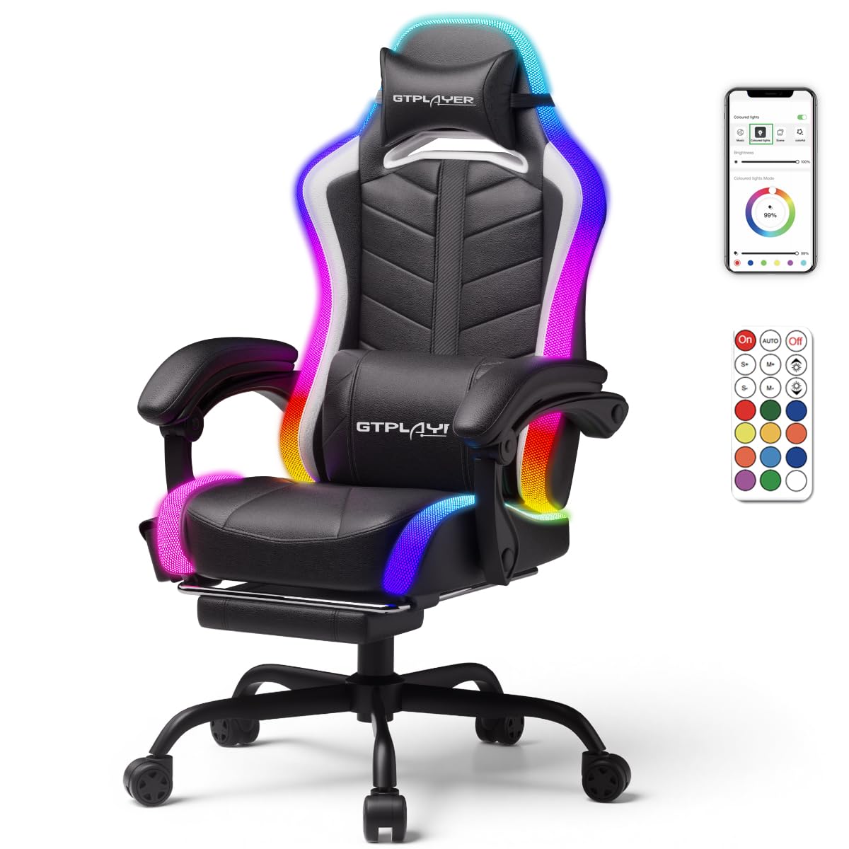 RGB LED Gaming Chair with Footrest & Bluetooth