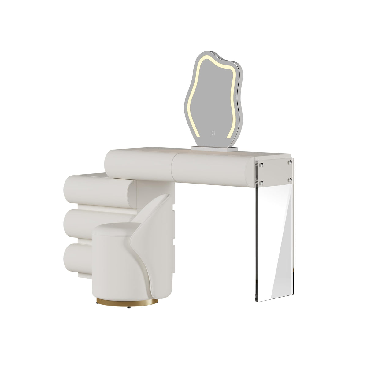 homary White Makeup Vanity Set with LED Mirror and Dressing Stool, Modern PU Leather Dressing Table with Drawers for Bedroom, Ideal for Women Girls (White)