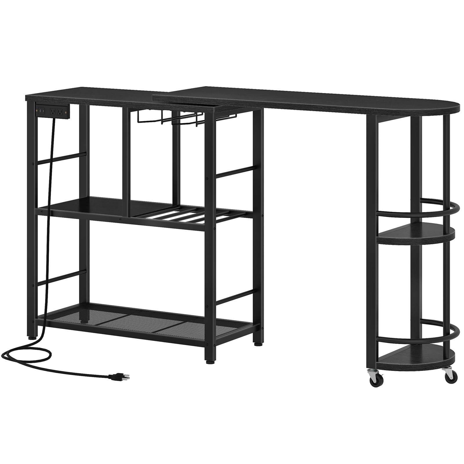 L-Shaped Bar Table with Charging Station