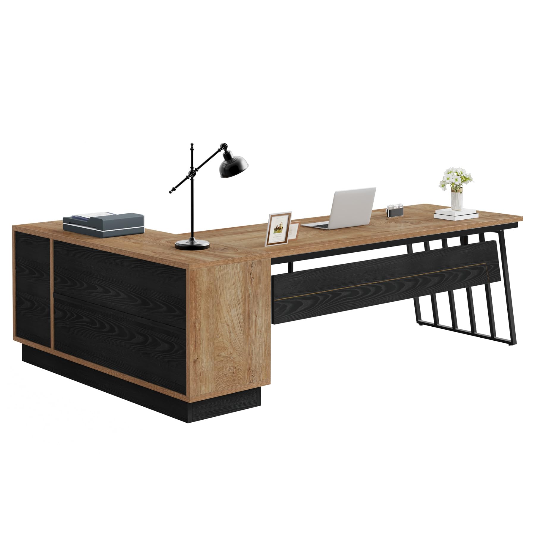 L-Shaped Executive Desk with Cabinet & Drawers