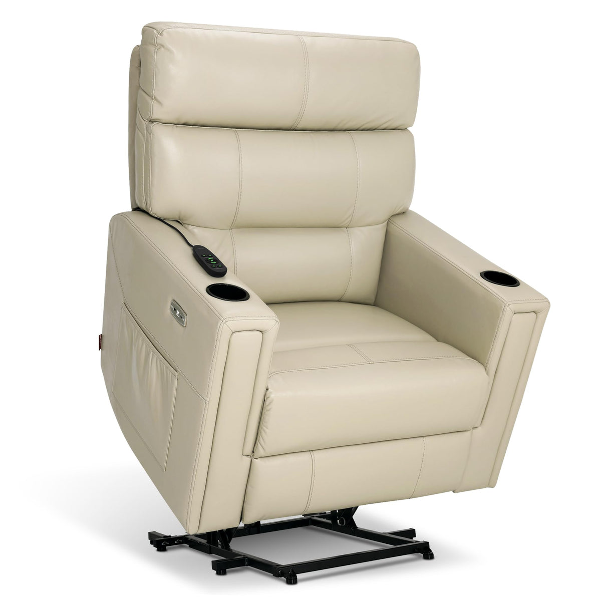 MCombo Triple Motor Oversized Lay Flat Power Lift Recliner Chair with Infinite Position, for 380lbs and Heights 5'7''-6'6" Big and Tall People, Adjustable headrest, Faux Leather R7177 (Cream White)
