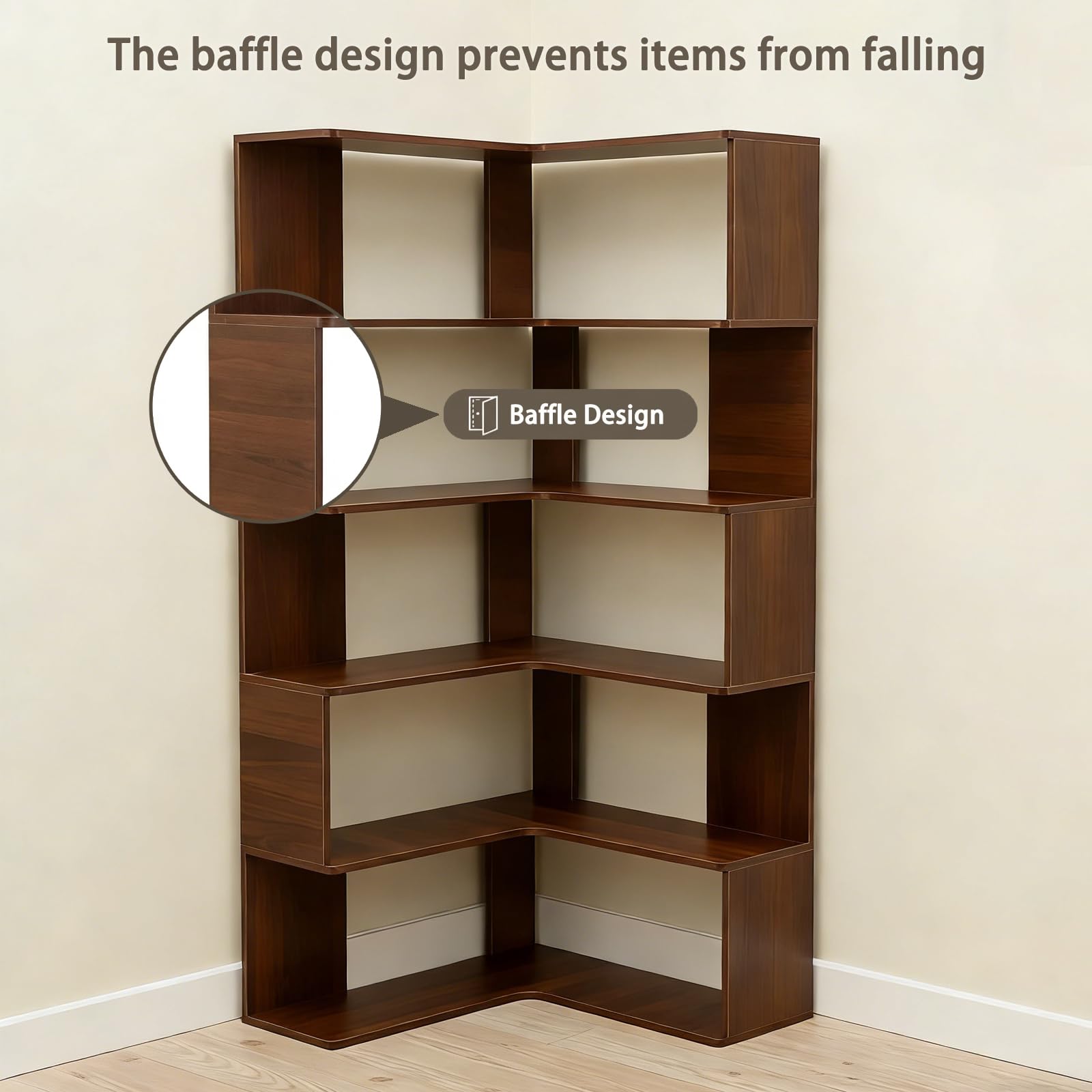 L-Shaped Corner Bookshelf, 6-Tier Open Storage