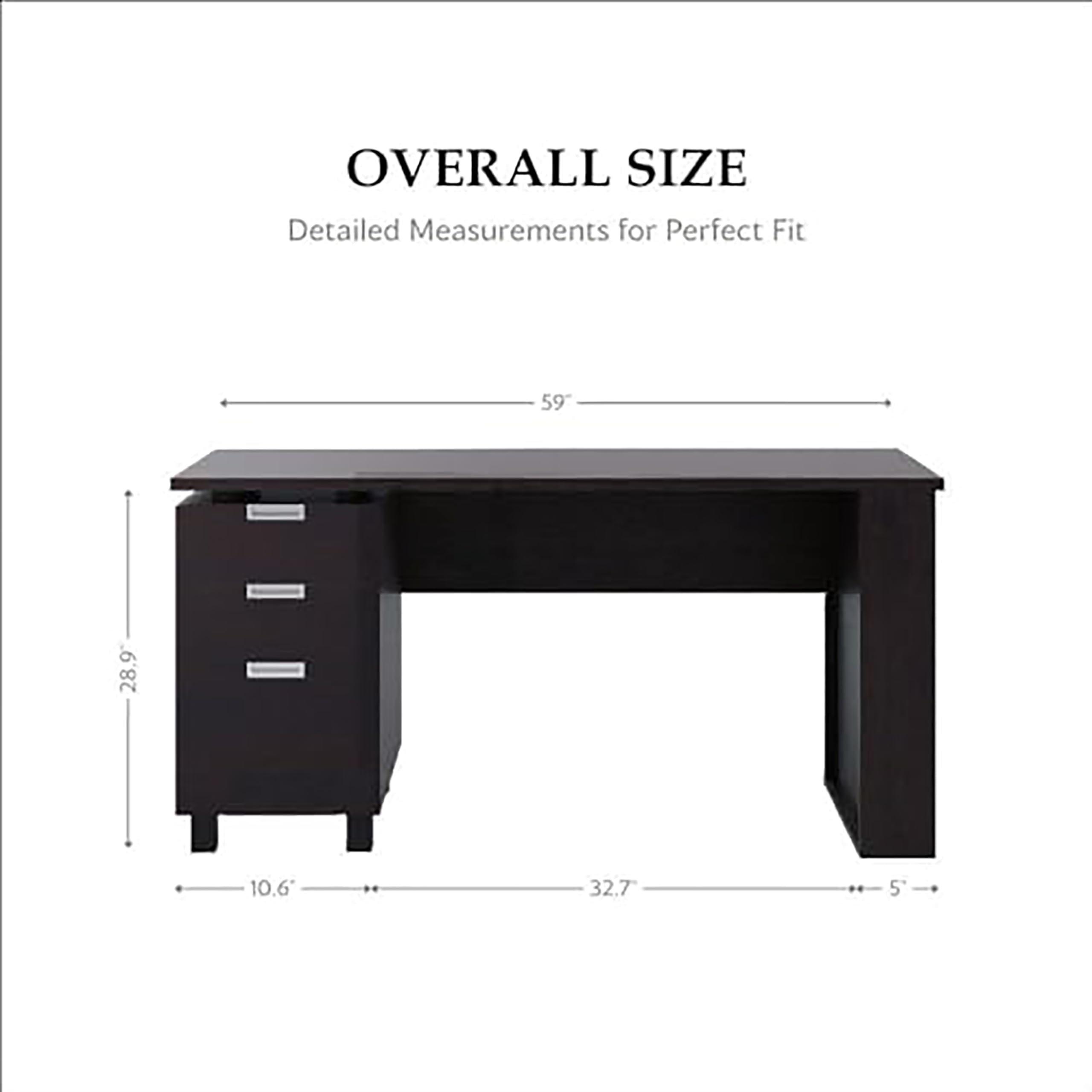 3-Drawer Office Desk with File Cabinet & Magazine Racks, Espresso
