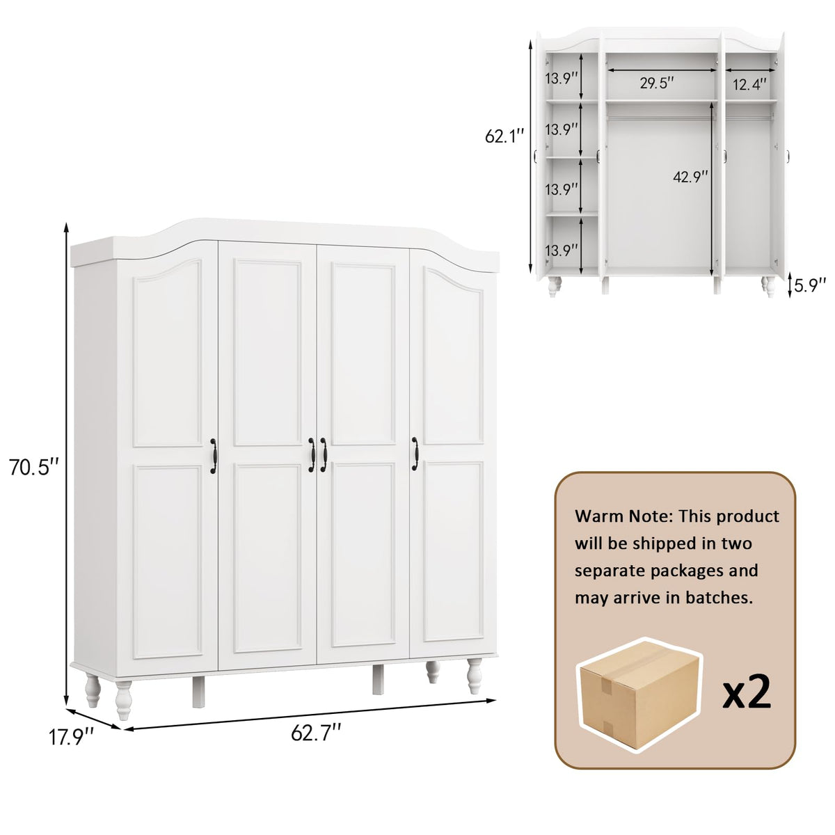 White Arched 4-Door Wardrobe