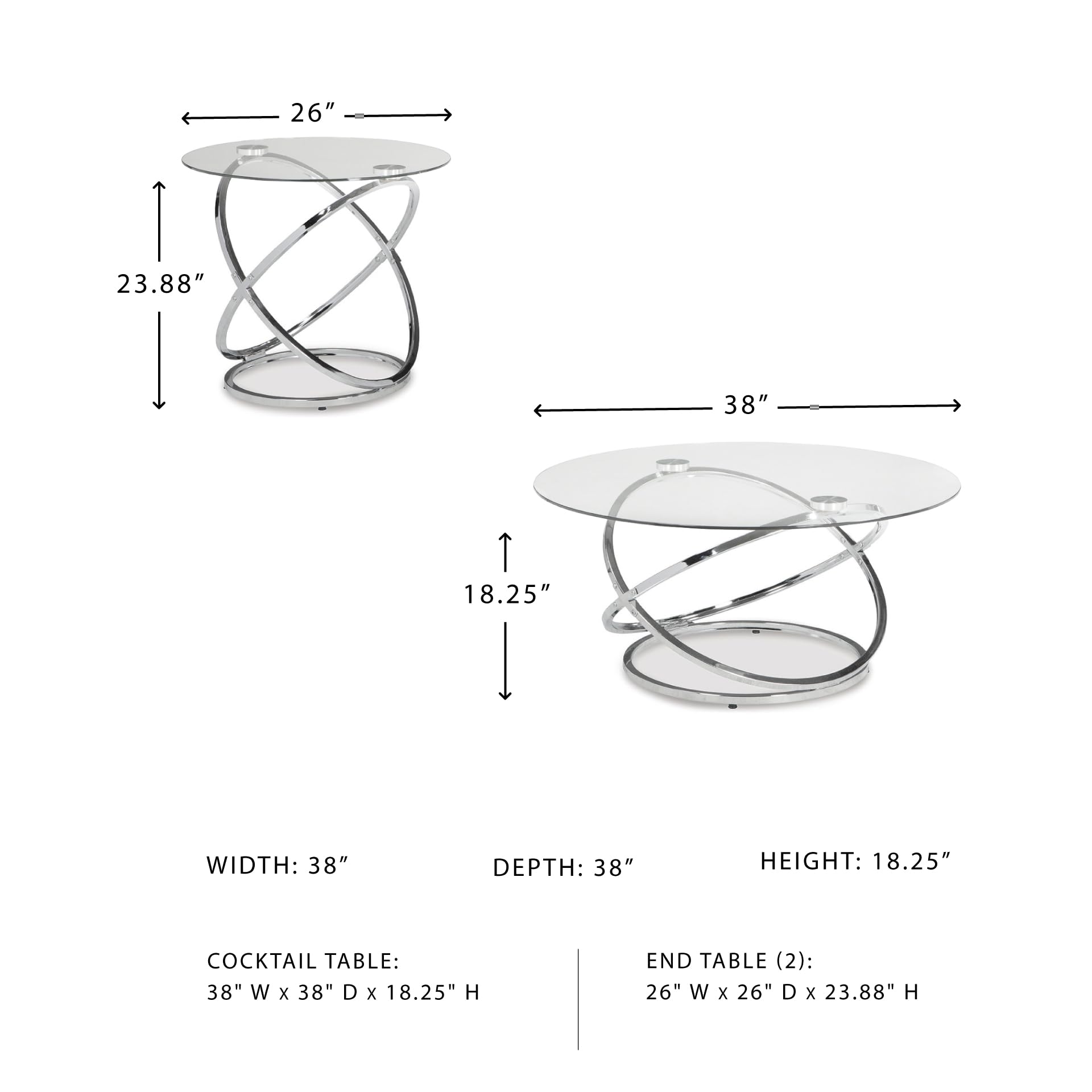 Round Coffee Table Set of 3 – Chrome & Tempered Glass