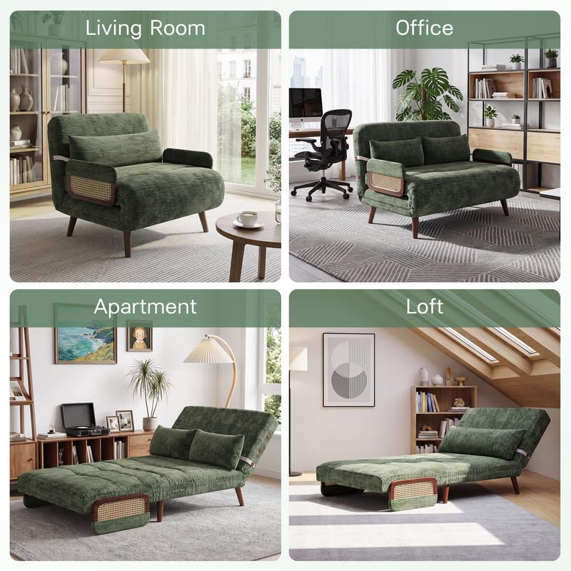 3 in 1 Convertible Sleeper Chair Bed, Folding Sofa Bed for Adults, Green