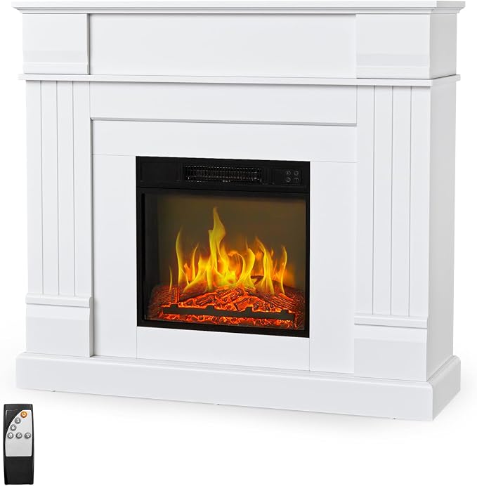 Electric Fireplace with Wood Mantel