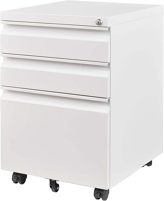 3-Drawer Rolling Metal File Cabinet with Lock