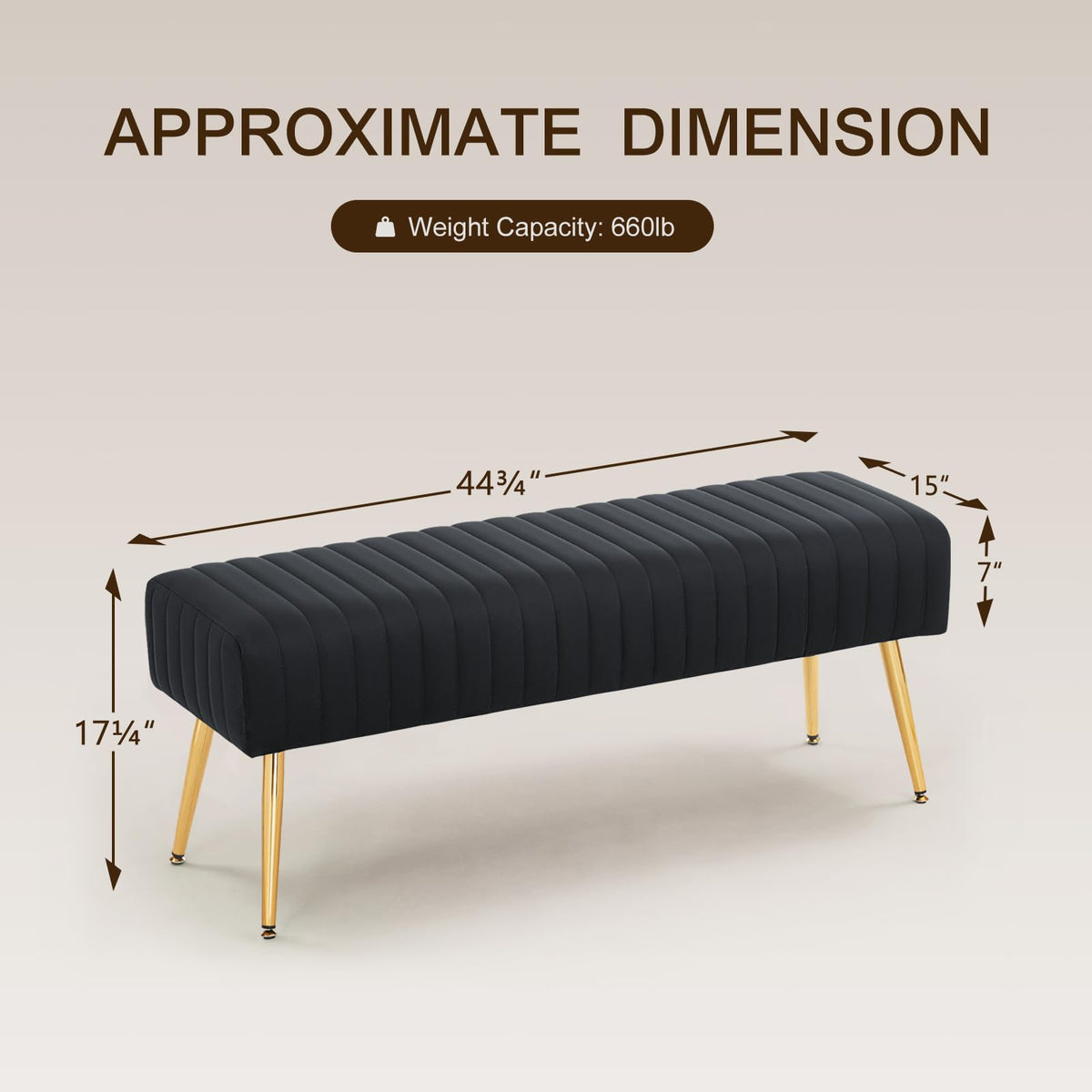 Black Velvet Bench with Gold Legs
