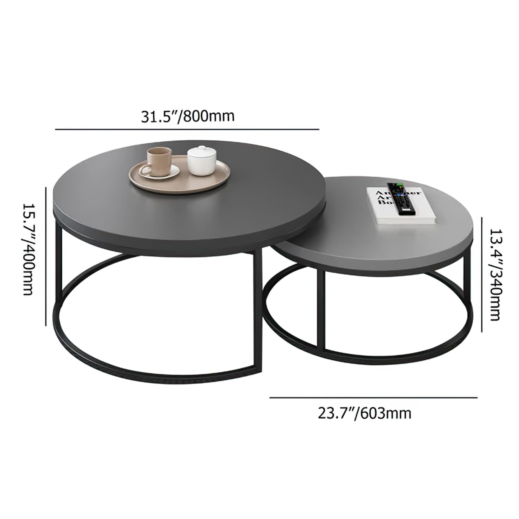 Round Nesting Coffee Table Set with Black Metal Legs