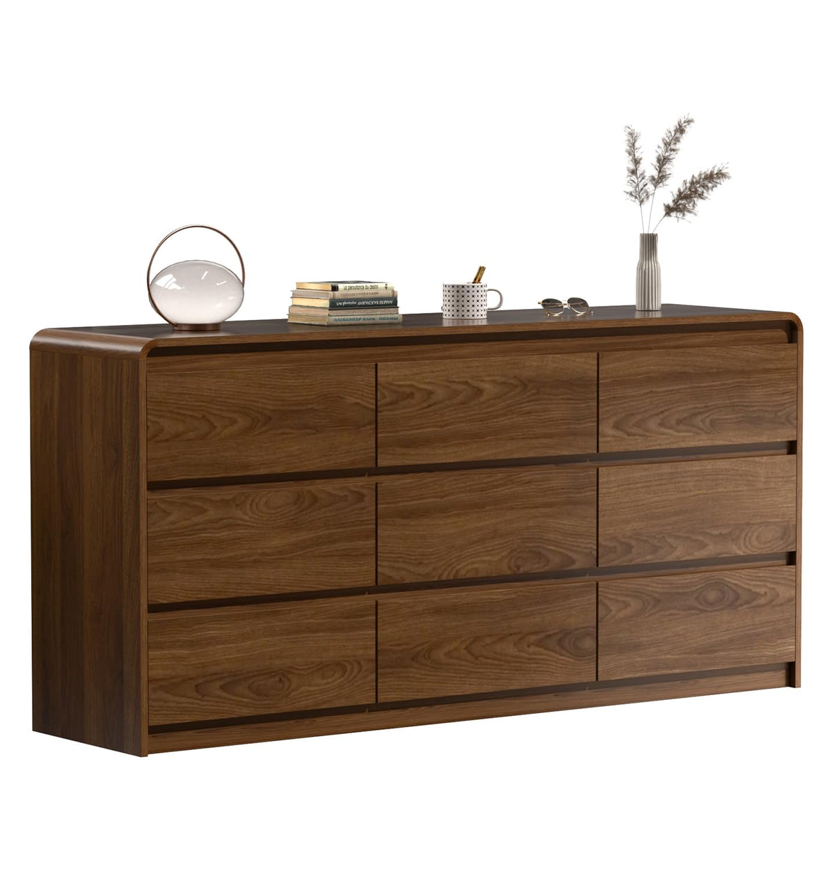 Oransail 9 Drawer Dresser, 63" Wide Walnut Dresser with Soft-Close Drawers