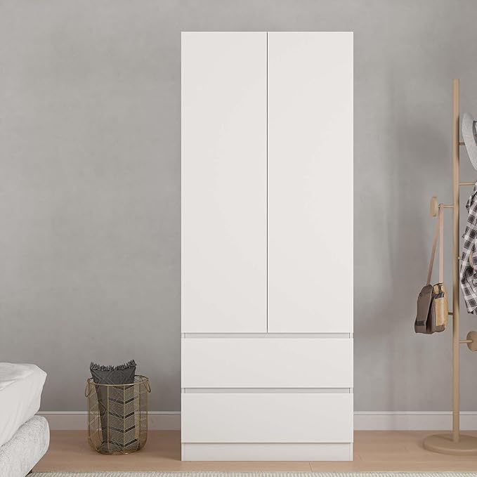 4-Door Wardrobe Armoire with Drawers & Hanging Rod