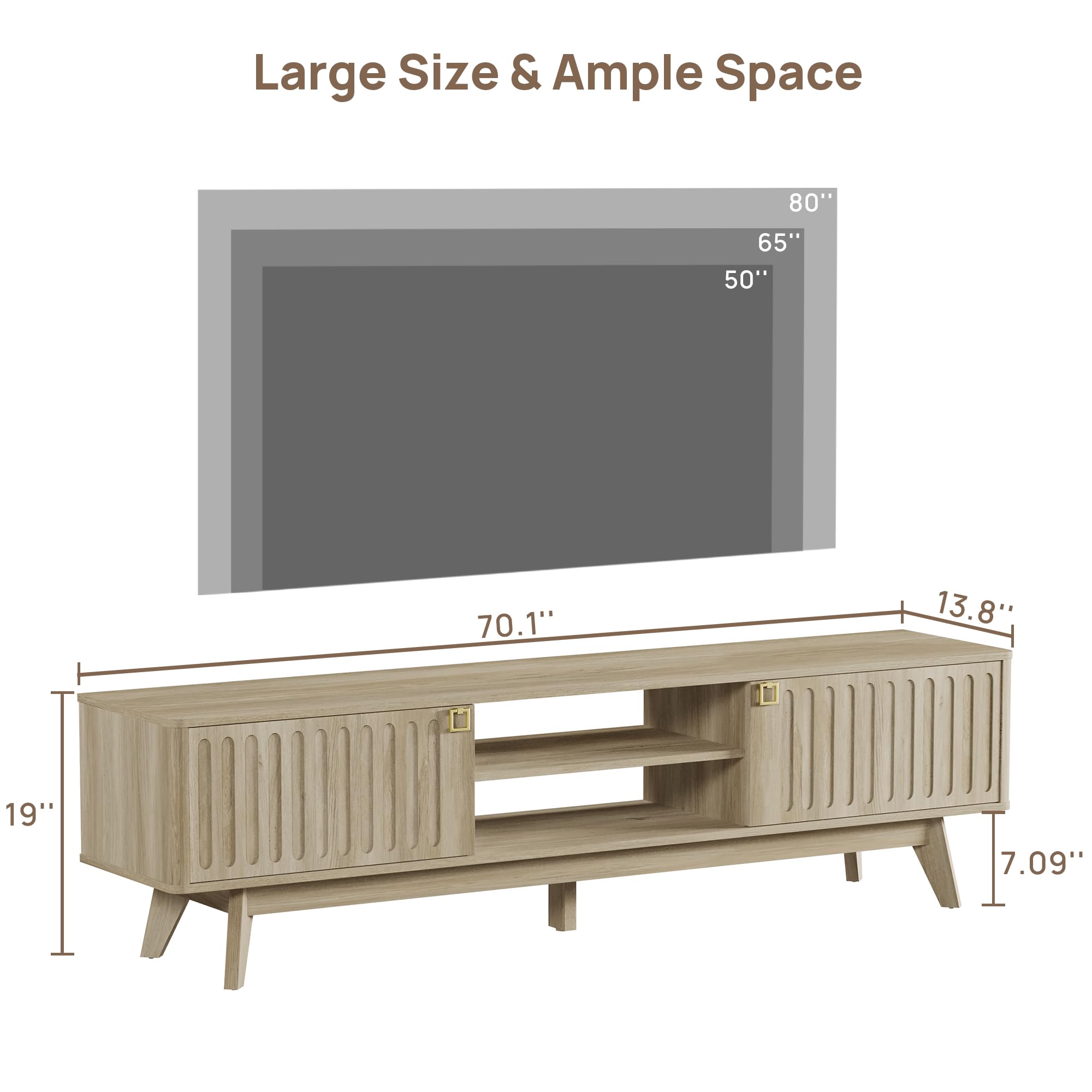 70" Fluted-Door TV Stand with Storage Cabinets