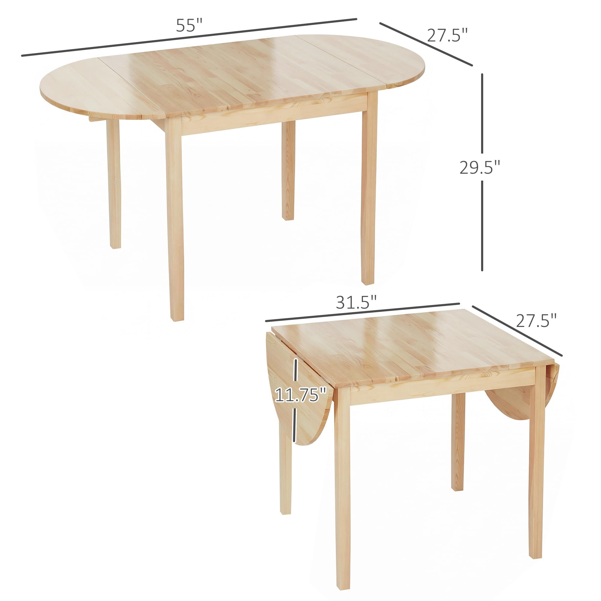 Drop Leaf Dining Table, Solid Wood, Seats 4–6