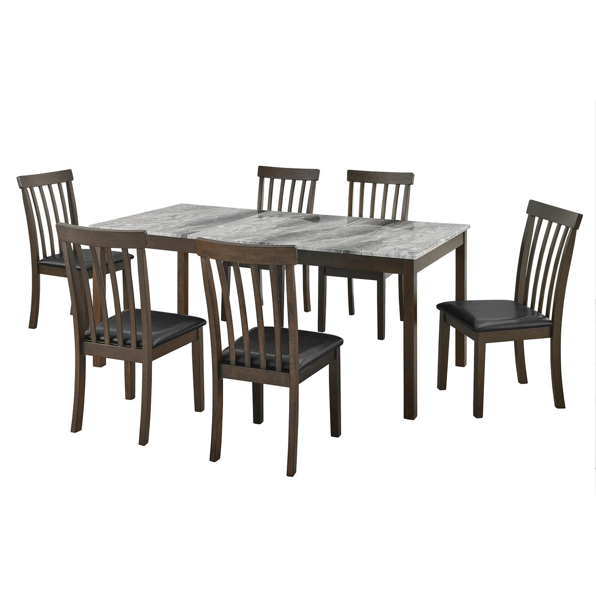 AMERLIFE 7-Piece Dining Table Set with Chairs, Faux Marble Table, Brown