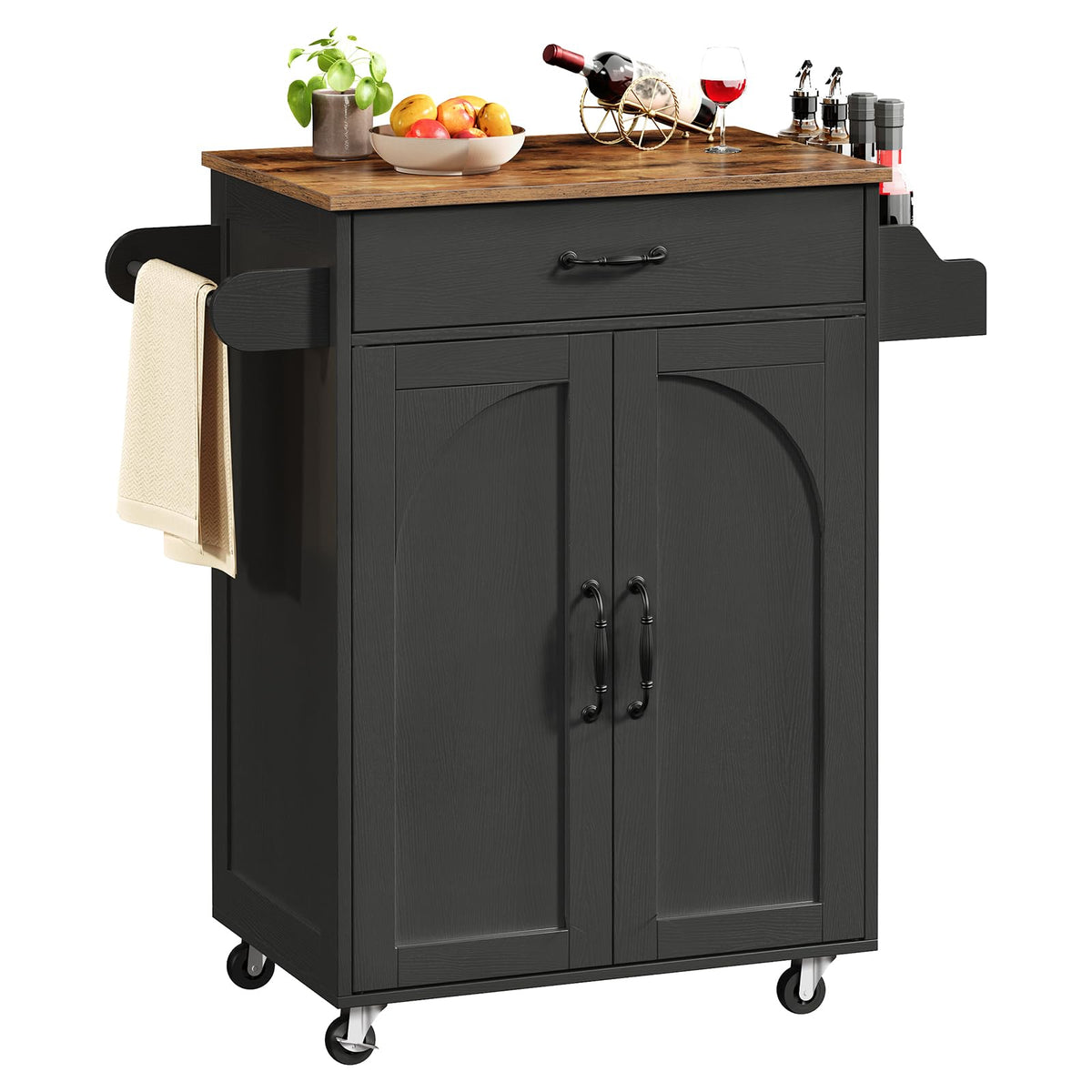 RALGEND Small Kitchen Island Cart with Storage, Black and Rustic Brown