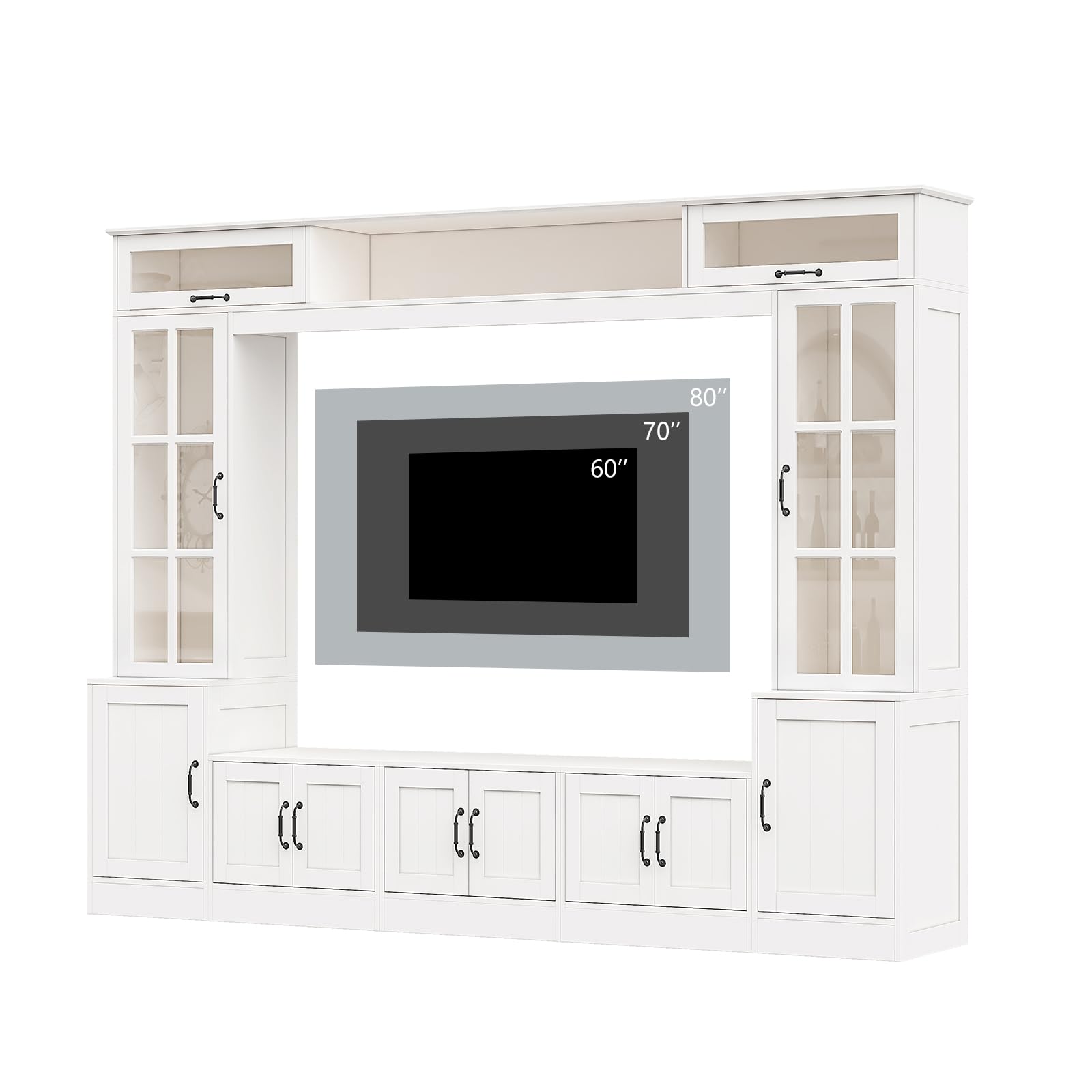 AMERLIFE 98" W Wall Unit TV Stand with Storage for TVs up to 80", Modern TV Console with LED Lights, Entertainment Center with Bookshelves for Living Room, White