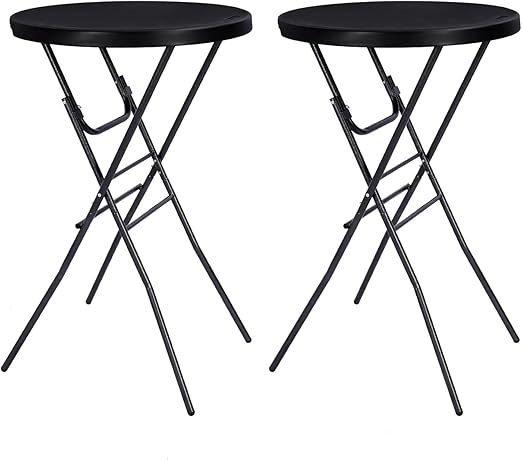 Byliable Cocktail Table 28in Folding Round High Top Indoor Outdoor with Removable Legs, Tall Bistro Foldable Bar Height Table for Parties, Patio, Backyard, Dining, Wedding, White- 2PCS