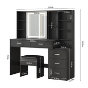 Fameill Vanity Desk with Mirror and Lights, Makeup Vanity with 5 Drawers, Makeup Desk with Charging Station and Ample Storage, Dressing Table with Chair for Bedroom Room (Black)