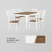 Lexicon Dining Table Set for 6 with Chairs, Wood 7 Piece Farmhouse Dining Room Table and Chairs Set of 6, Cross Back, Easy Assembly Seater for Indoor Home, Dinner, Kitchen, Cherry/White