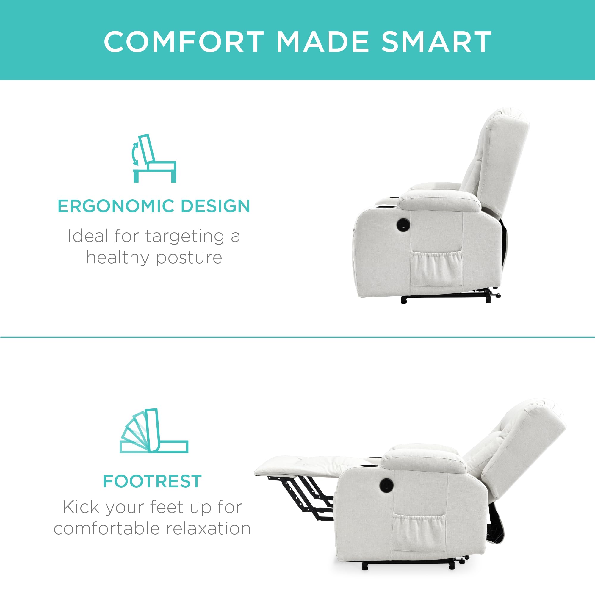 Power Lift Recliner Massage Chair with Heat & Cupholders