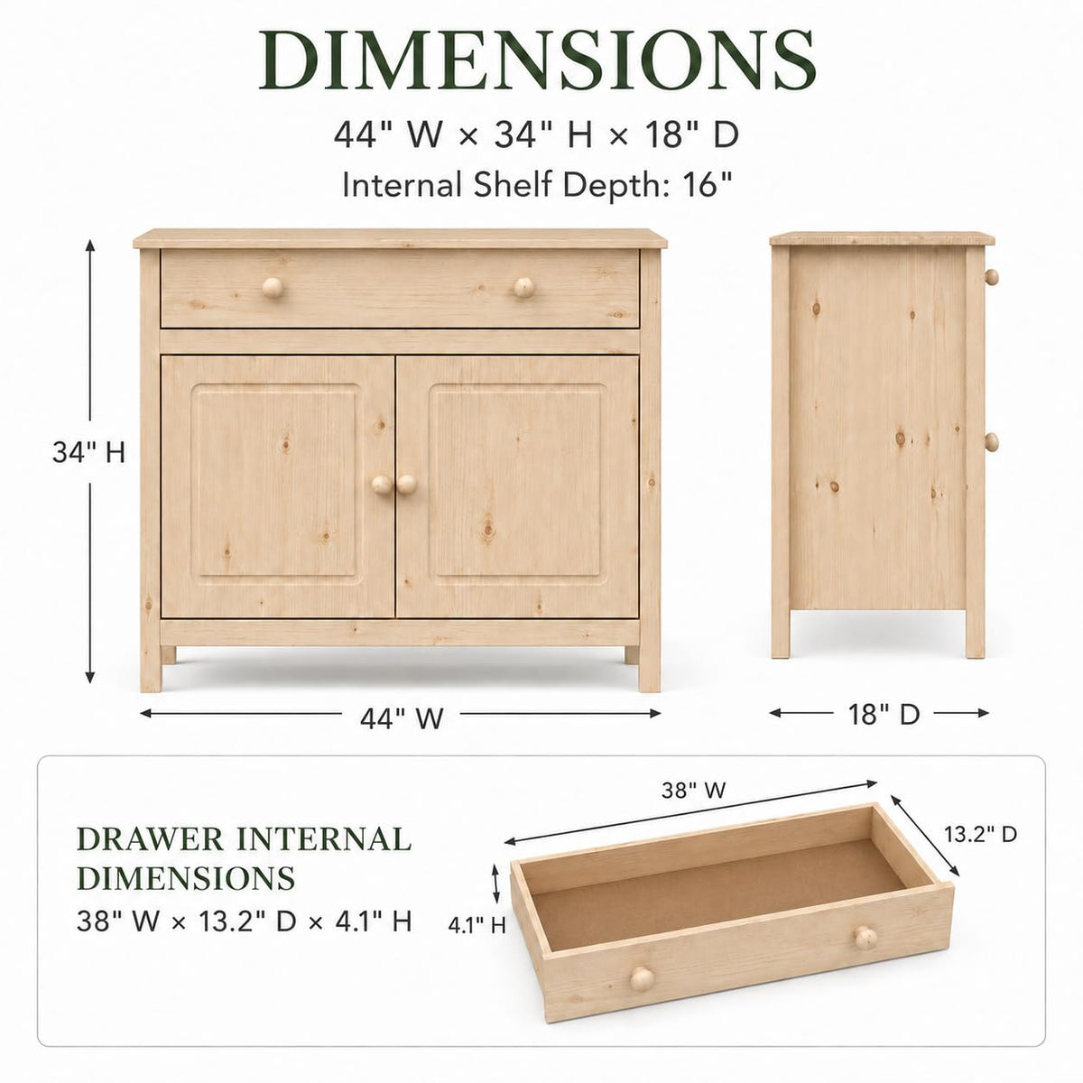 Solid Pine Shaker Sideboard