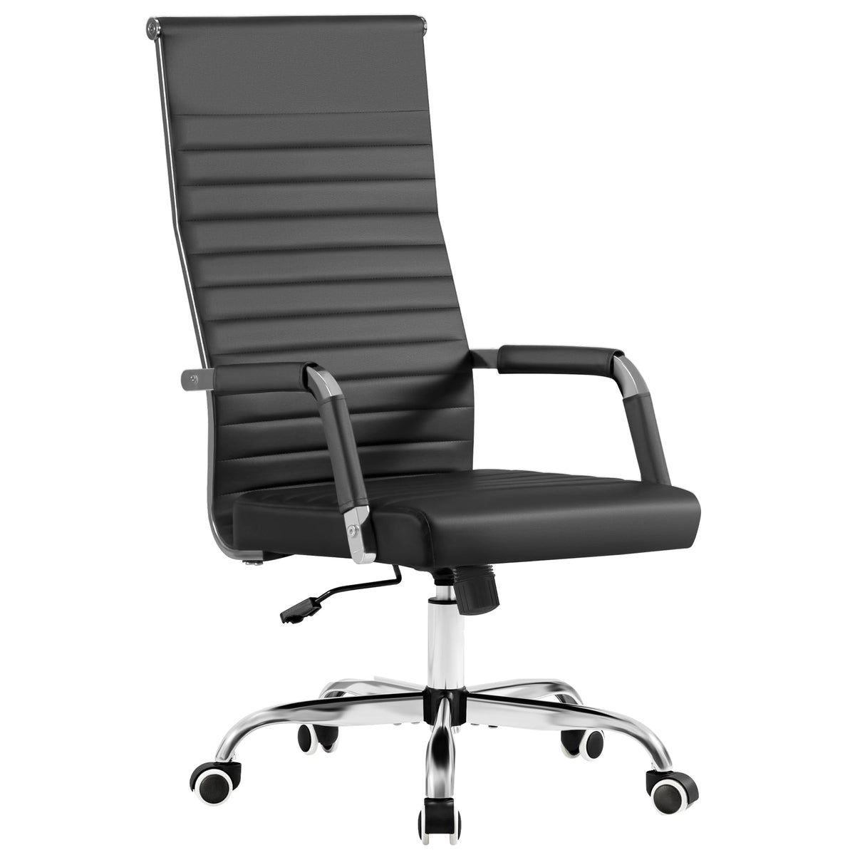 Furmax Ribbed Office Chair High Back PU Leather Executive Conference Chair Adjustable Swivel Chair with Arms, Black