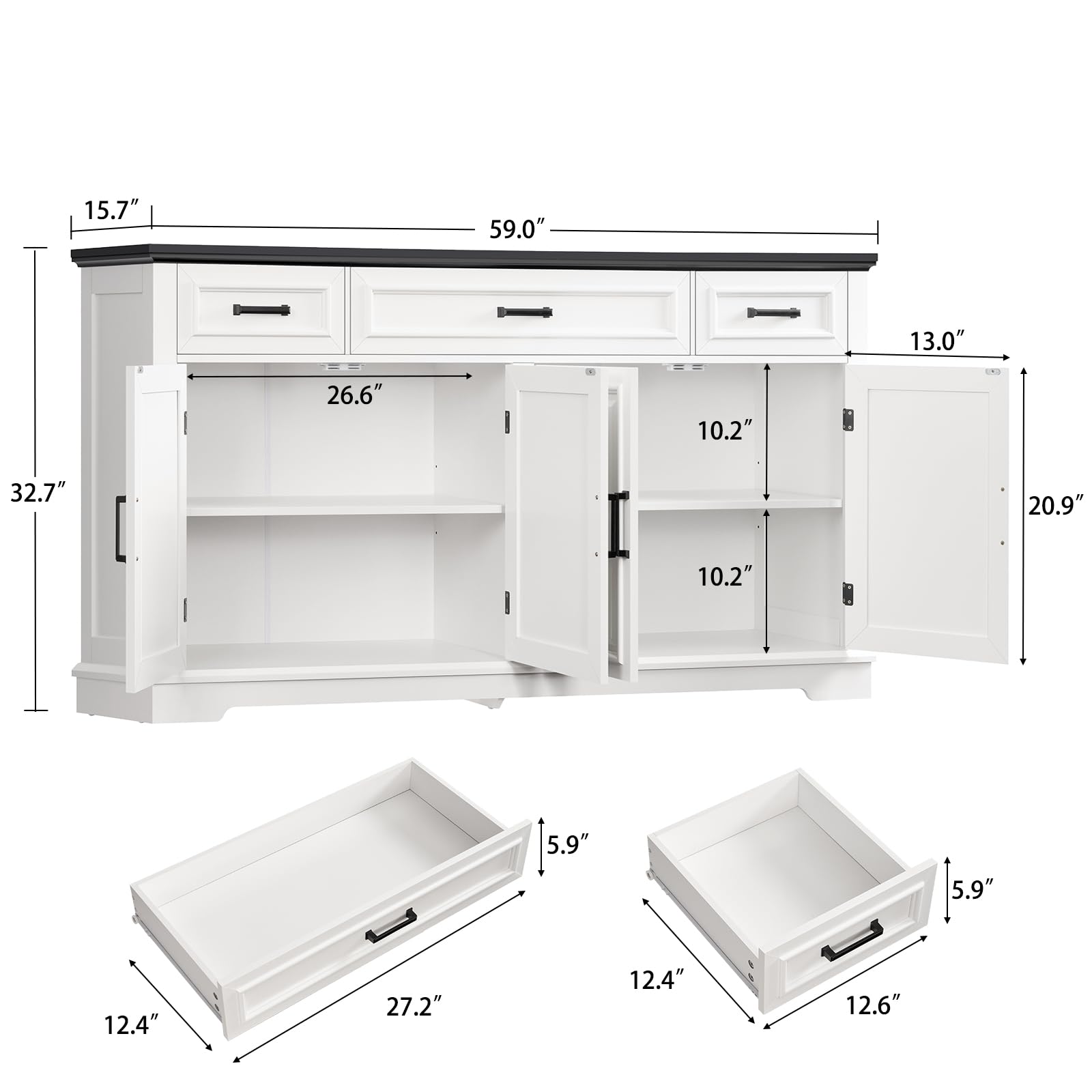 Buffet Sideboard Cabinet with 4 Doors & 3 Drawers