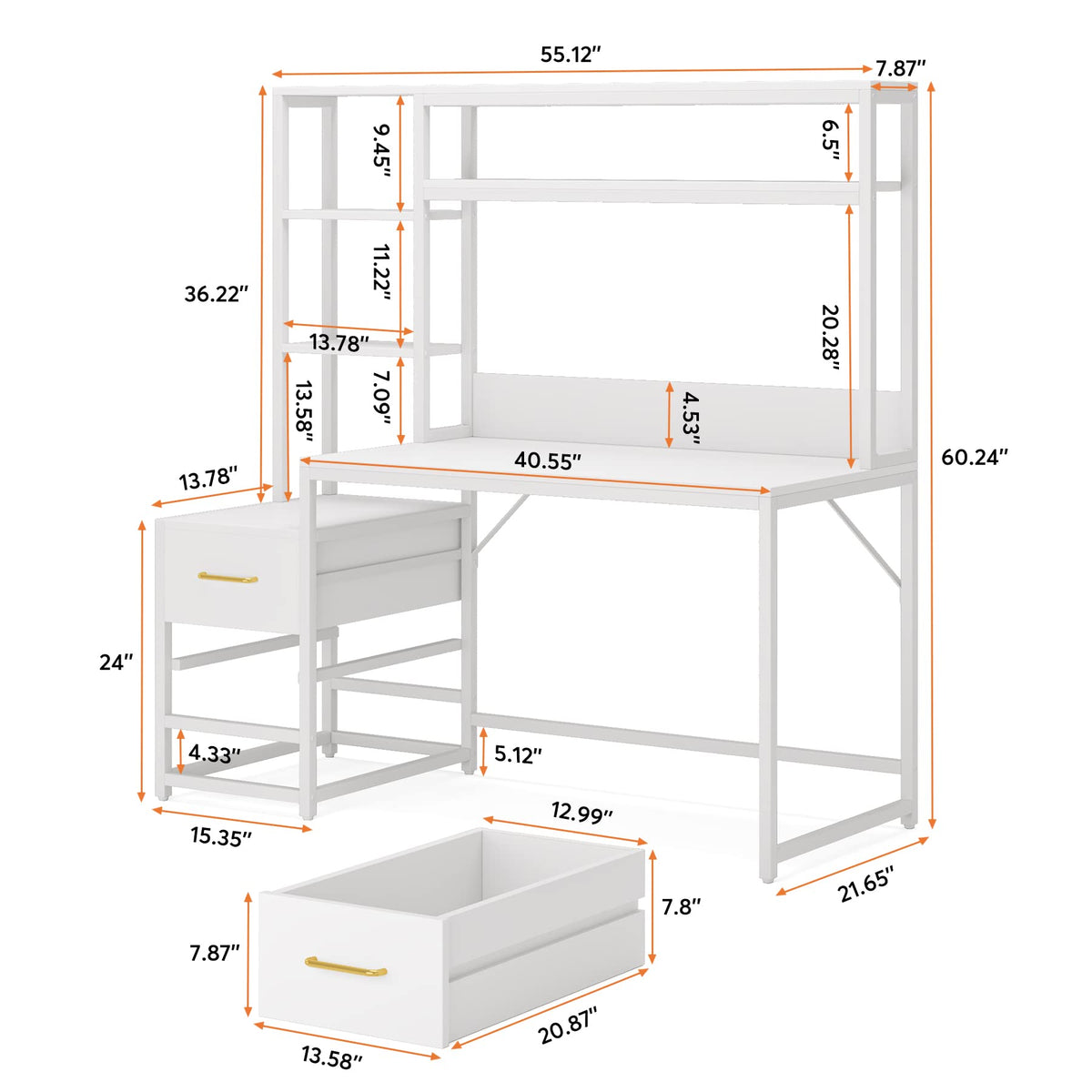Computer Desk with Hutch and Drawers