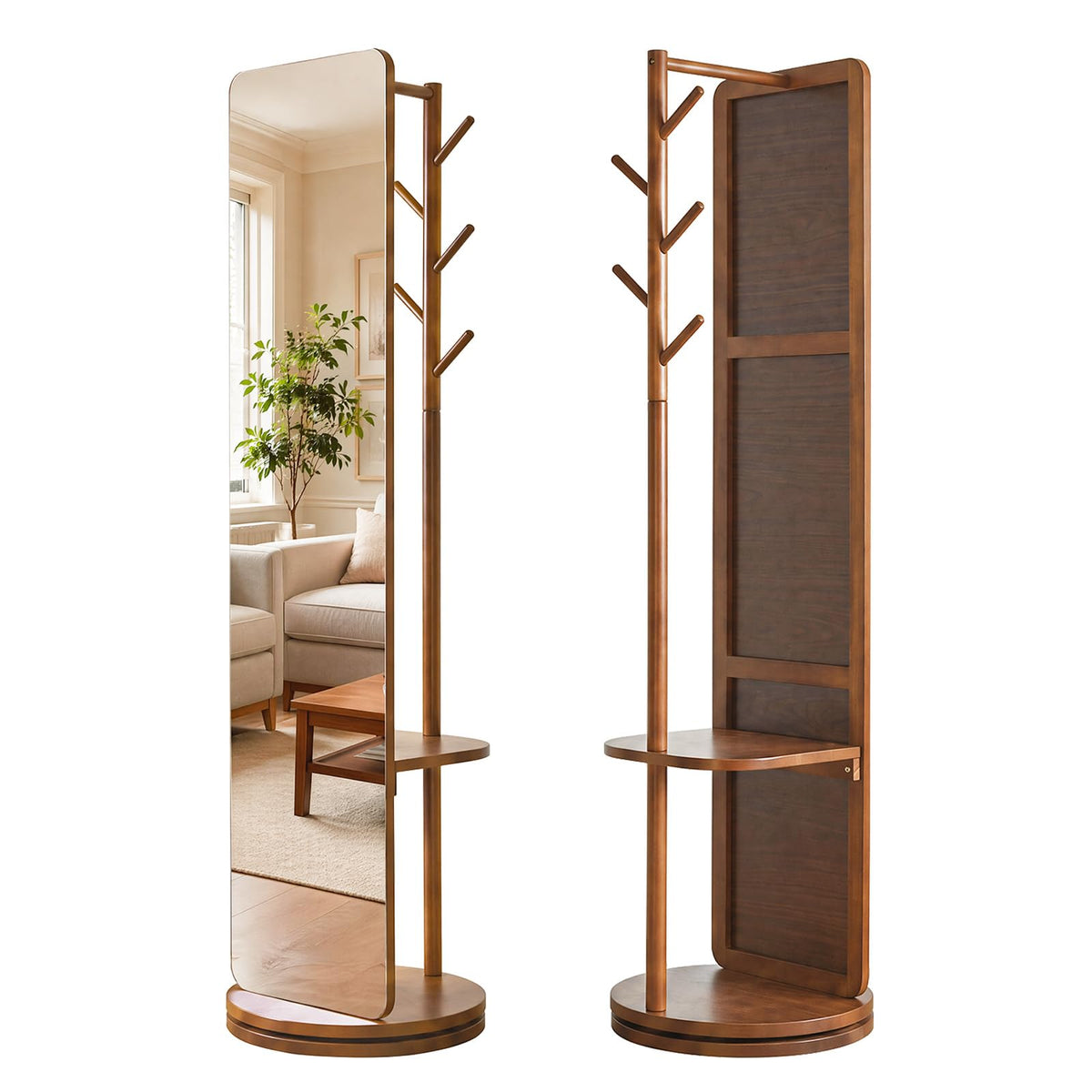Rotating Full-Length Mirror Coat Rack