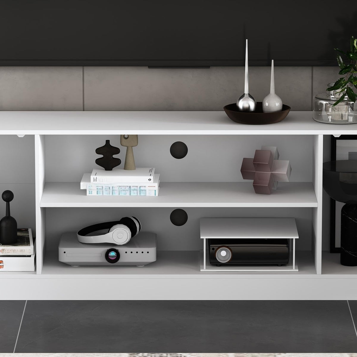 ECACAD 81" W Wall Unit Entertainment Center with Bookshelves, White