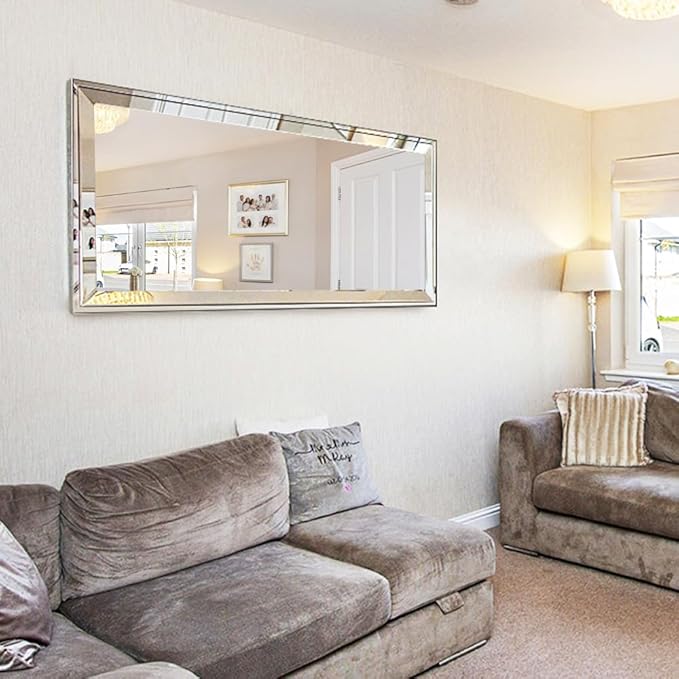 Large Rectangular Wall Mirror with Stainless Steel Frame