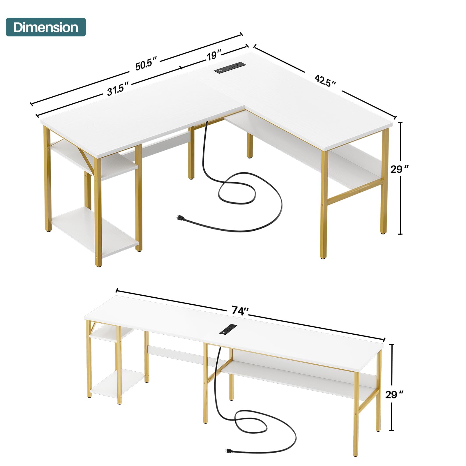 L-Shaped Desk with Power Outlets & USB Ports