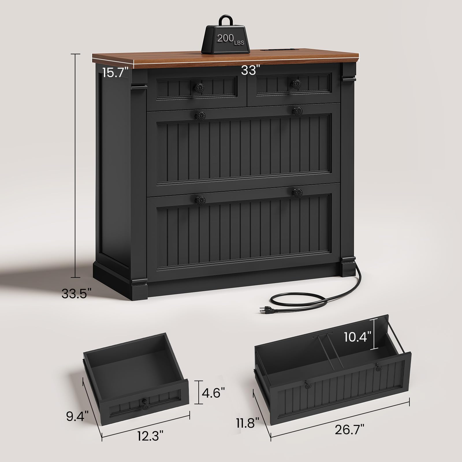 4-Drawer Filing Cabinet with Power Outlets